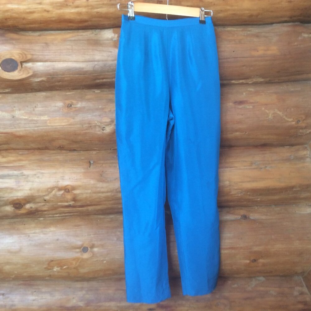David Warren New York Blue Silk High Rise Classic Retro Ankle Pants Size 4